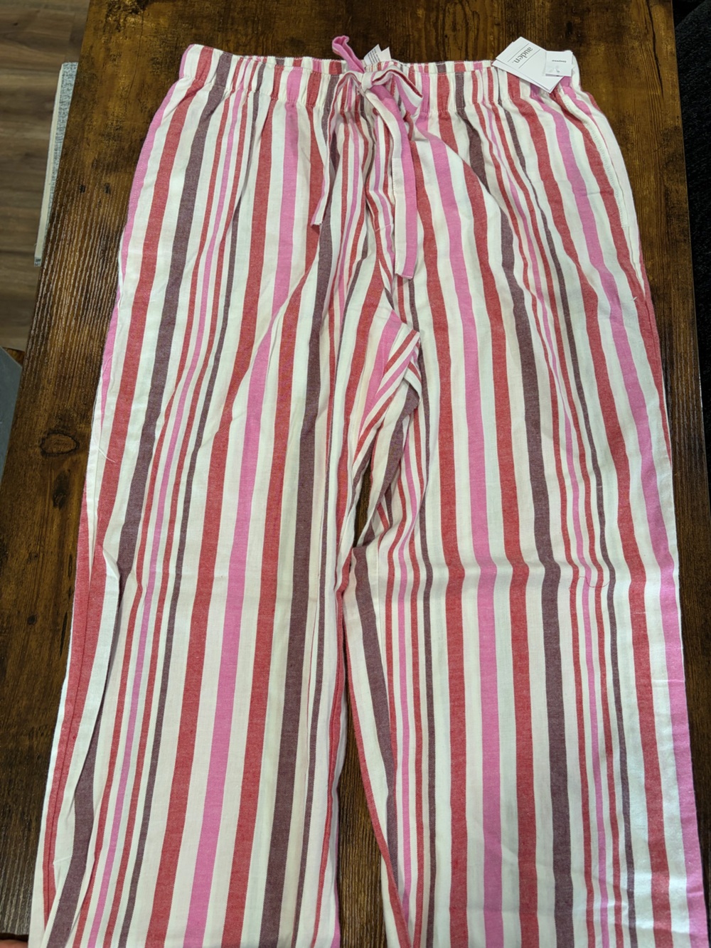 Pink, White & Brown Striped Pull-On Wide Leg Pants
